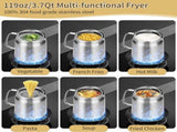 119oz 304 Stainless Steel Deep Fryer Pot with Basket & Strainer, Large Capacity Bacon Grease V1258-DP02-WO-646