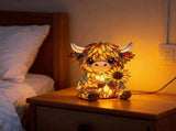 Cow Sunflower Lamp, Stained Glass Style Resin Night Light, USB Powered Warm LED Cow Decor, 9 Inch V1370-AZ4-21023