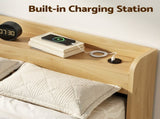 Artiss King Single Bed Frame with 2 Drawers Platform Bed with Headboard Bed Base with USB Ports WBED-F-AURA-KS-WD-AB