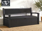 Gardeon Outdoor Storage Box Bench 254L Resin Armset Backrest Lockable Black ODF-OSB-ARM-PP-BK