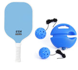 4-Piece Blue Pickleball Training Set - Lightweight Fibreglass Paddle with TPU Edge, Rebound Trainer V888-ELOSUNG55744