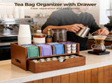 Tea Bag Organizer with Drawer, Wooden Tea Box Organizer with Clear Dividers, Double Layer Tea V1192-AZ-W-18461