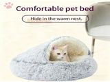 Cozy Cocoon Dog Bed with Hooded Cave Cover, Washable Anti-Slip Round Fluffy Bed for Small Medium V1366-AZ2-W-11545