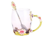 Glass Cup Innovative Flower Tea Cup with Spoon Drink Mug Birthday Christmas Festive GiftsGreen V1294-YM0901-3118210111814