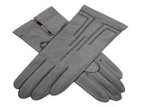 Dents Womens Leather Gloves With Button Detail, Elastic Palm & Silk Feel Lining V563-77-0018-GREY-XL