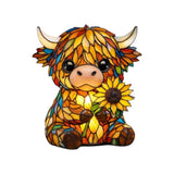 Sunflower Highland Cow Lamp, Stained Glass Style Resin Table Lamp, Warm Night Light for Bedroom, V1366-AZ2-W-16700