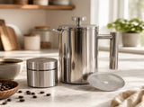 Silver French Press Coffee Maker 1000ml with Coffee Bean Can Extra Filter Gift Set V498-FRENCHPRESS1000SETSL