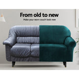 Artiss Sofa Cover Couch Covers 4 Seater Velvet Agate Green SCOVER-VEL-4-AG
