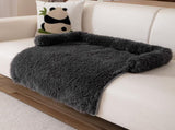 Black Pet Sofa Protector & Calming Bolster Bed with Long Plush - 75x75CM Thickened Non Slip V888-ELOSUNG45693