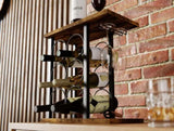 Wine Rack Countertop Wooden & Metal Holder for 6 Bottles & 2 Glasses V178-36089