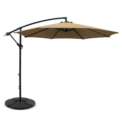 Instahut 3m Outdoor Umbrella w/Base Cantilever Beach Garden Patio Beige UMB-BAN-50-48-BG