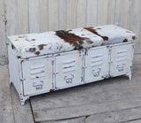 COWHIDE IRON LOCKER BENCH V742-M11242
