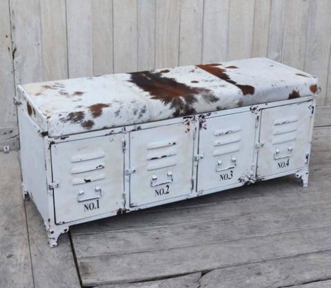 COWHIDE IRON LOCKER BENCH V742-M11242