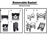 Foldable Collapsible Wagon Cart Garden Beach Outdoor Shopping Trolley Fishing Camping V610-FLDWAG-9150-BLA