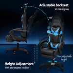 Artiss 6 Point Massage Gaming Office Chair 7 LED Footrest Cyan Blue MOC-GC-6P-LED-BK-CY