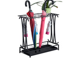 Umbrella Storage Rack Iron with Drip Tray 10 Holes 8 Hooks Umbrella Rack Stand for Home Hotel Lobby V1294-YM0716-3117220148211