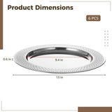 6PCS Stainless Steel Charger Plates, 13" Round Silver Platter Set, Sturdy Dinner Service Tray with V1369-AZ3-W-08861