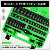 SWANLAKE 50-Pieces 3/8" Impact Socket Wrench Set SAE Metric Extension Bar Adaptor Cr-V V465-66108