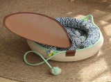 L Size Handwoven Natural Rattan Cat Bed and Scratcher - Washable Low-Mess Round Nest with Blue V888-ELOSUNG55099-7