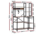 Artiss Kitchen Rack with Power Outlets Hooks 96CMX170CM Microwave Storage Shelf KR-MEL-5S-100-2AC-BKBR