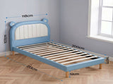 Artiss Kids King Single Bed Frame Upholstered Bear Headboard Waterproof Leather Boys Bed 180kg BFRAME-G-BEAR-KS-BU-AB