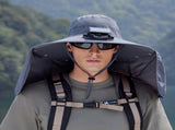 Dark Grey Outdoor Solar Fan Sun Hat - Large Brim Fishing Hiking Hat with Neck Cape V888-ELOSUNG33095
