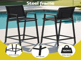 Gardeon 2PC Outdoor Bar Stools Steel Dining Chairs Patio Furniture Garden Black ODF-BA-TEX-BK-2X