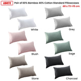 Accessorize Stone 400TC Bamboo Cotton Pair of Standard Pillowcases 48 x 73 + 15cm V442-HIN-PILLOWC-BAMBOOCOTTON-STONE-ST