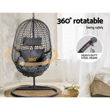 Gardeon Outdoor Egg Swing Chair Wicker Rattan Furniture Pod Stand Cushion Black HM-EGG-J-SELIPS-S-BK-AB