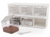 2 Pack 3 Grids Clear Seasoning Box Handle and Spoon, Seasoning Storage Container Rack Combo Set V1192-AZ-W-17145