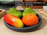 Dark Grey Cotton Round Placemats Set of 2 Woven Kitchen and Dining Table Mats V1369-AZ3-W-20151