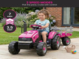 Peg Perego Pink Case IH 12V Kids Ride On Tractor with Trailer 2 Speed Toy 44065