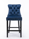 2X Velvet Bar Stools with Studs Trim Wooden Legs Tufted Dining Chairs Kitchen V226-SW1802BL