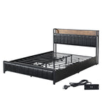 Levede Queen Bed Frame PU 4 Drawer USB Charge BF1056-Q-BK