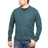 100% Shetland Ragg Wool V Neck Knit Jumper Pullover Mens Sweater Knitted - Sherwood - XL V563-SW-VN-SHWD-XL