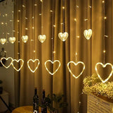 Waterproof Heart-Shaped LED Curtain String Lights V728-PBHF02677