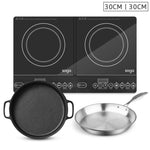 SOGA Dual Burners Cooktop Stove, 30cm Cast Iron Frying Pan Skillet and 30cm Induction Fry Pan ECOOKTDBL-SIZZLE30-FRY2865