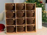 24pk Flocked Xmas Baubles Metal Cap, Dark Brown 8cm V1221-XM-LB085-007