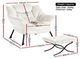 Artiss Armchair Accent Chair Ottoman Lounge Footrest Velvet White UPHO-I-ARM01-FS-WH
