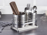 Stainless Steel Double-Tube Cutlery Basket With Storage Rack for Household Kitchen-Silver V1161-109395