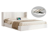 Artiss Queen Bed Frame with Gaslift Storage USB Type-C Charging Ports Velvet Upholstery White BFRAME-G-RITA-Q-WH-ABC