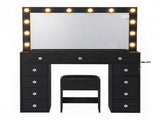 Artiss Dressing Table Charging Station LED Vanity Desk Set Stool Glass Top Make up Mirror Storage FURNI-L-DRESS08-BK-ABC