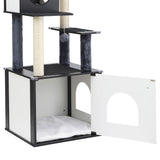 i.Pet Cat Tree Tower Scratching Post Scratcher 144cm Wood Bed Condo House Cabinet PET-CAT-WOOD144-BK