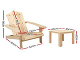 Gardeon 3PC Adirondack Outdoor Table and Chairs Wooden Beach Chair Natural FF-BEACH-UF-CH-NW-3PC
