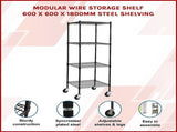 Modular Wire Storage 60x60cm Steel Shelving Black With Wheels For Garage Warehouse Or Kitchen V63-841251