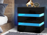 Artiss Bedside Table LED 3 Drawers - LUMI Black FURNI-O-LED-BS-03-BK