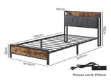 Levede Single Bed Frame Industrial Tufted Soft Storage Headboard USB Charge BF1057-S-DG-AU