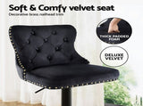Artiss 4x Velvet Bar Stool Adjustable Height Nailhead Trim Kitchen Counter Stool BA-K-1105-BKX4