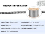 1/8 Stainless Steel Cable Railing 500ft, Wire Rope 316 Marine Grade, Braided Aircraft Cable 7x7 V952-316GSS7X700000001V0