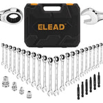 ELEAD 33Pcs Ratchet Wrench Set SAE Metric Wrench Phillips Slotted Bits Adapter V465-E70031